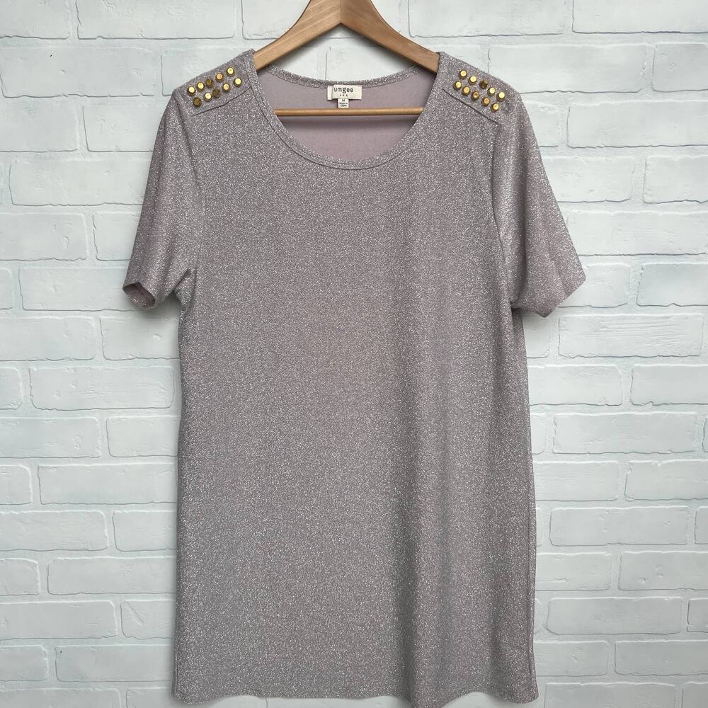 UMGEE Champagne Sparkle Short Sleeve Gold Stud Shirt Dress -sz M